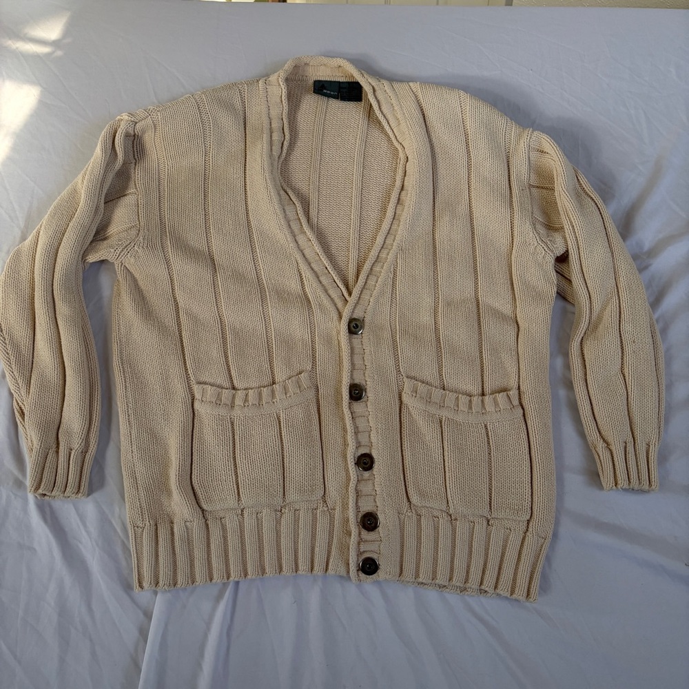 Lizwear 100% Cotton Knit Ivory Cardigan Shoulder Pads